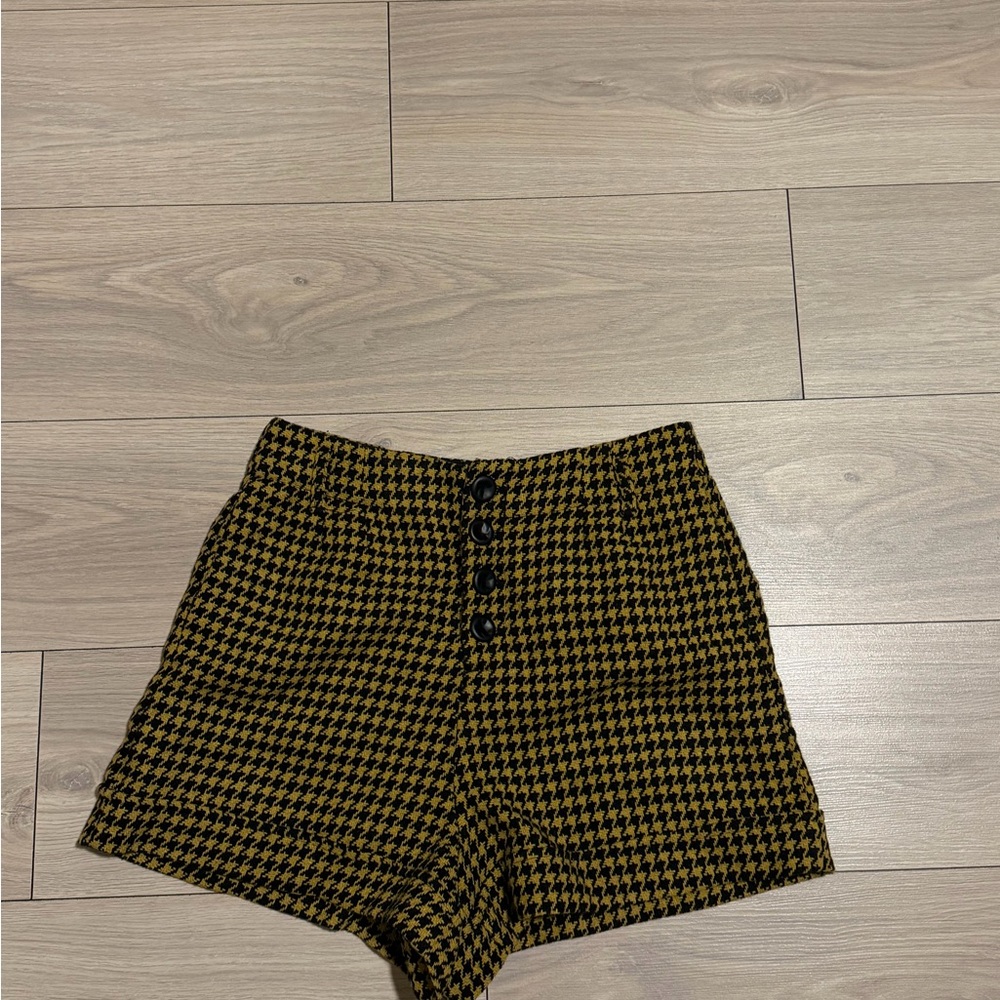 Zara High Waist Houndstooth Shorts - Black and Mustard